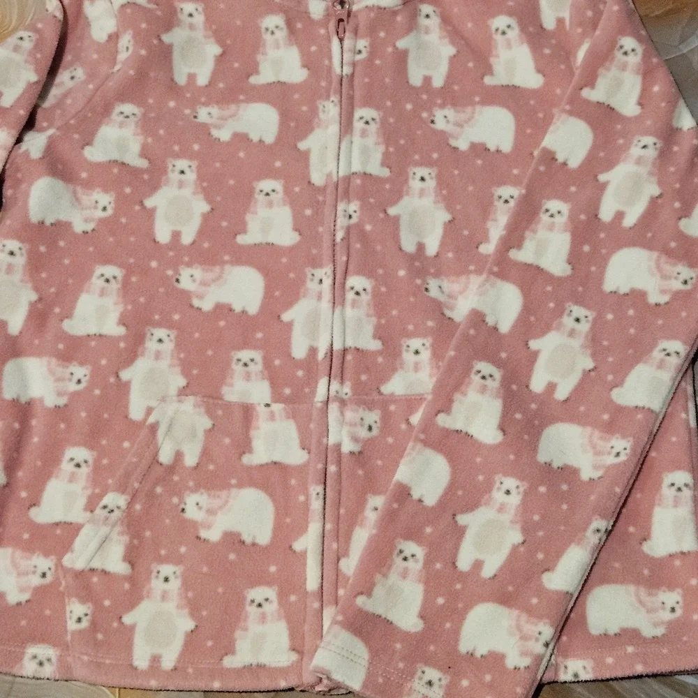 Gymboree Girls Size 12 Pink Polar Bear Fleece Hooded Zip Jacket
